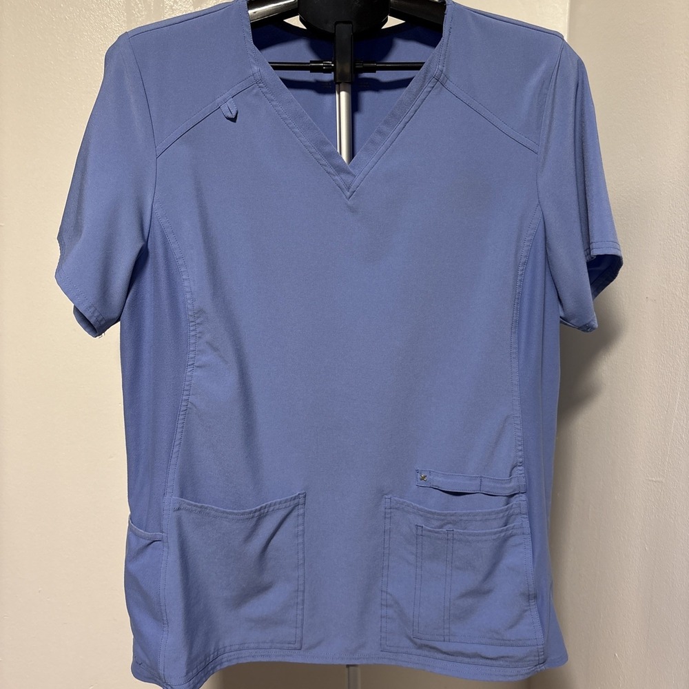Cherokee iFlex Women's Violet Solid V-Neck Scrub Top Size XL Polyester Blend